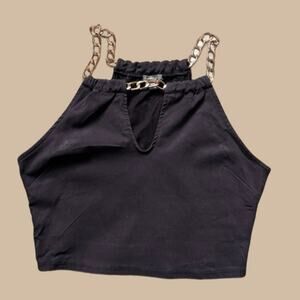 BLACK HALTER TOP WITH ROSE GOLD CHAIN STRAPS